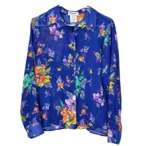 Potpourri Sheer Top Floral Button Up Flowy Size Small Long Sleeved Blouse